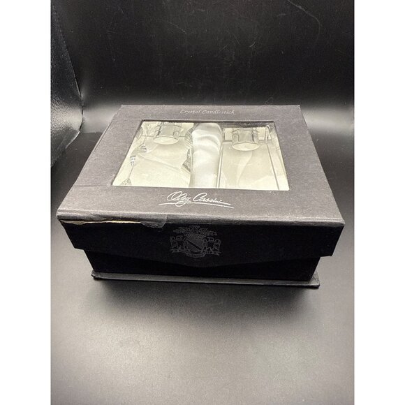 Oleg Cassini 4 Inch Crystal Candlestick Holder Set With Box 1” Candle Opening - Picture 8 of 10
